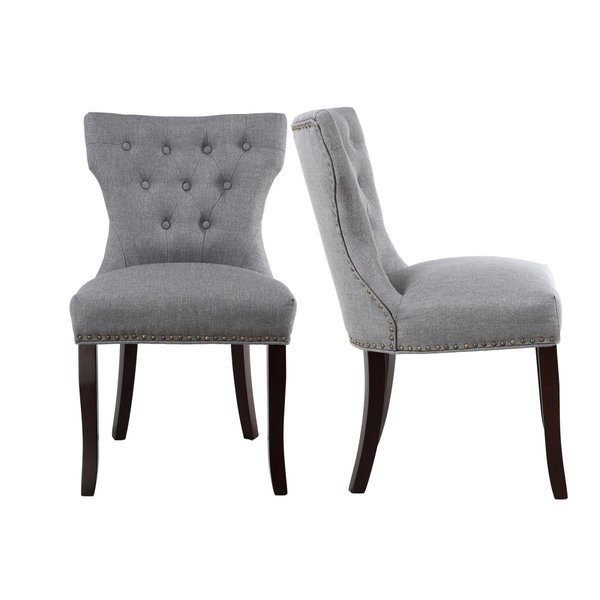 Kd Cuna Mid Back Button-Tufted Fabric Dining Side Chair, Gray - Set of 2 KD2582660